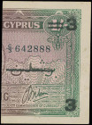 CYPRUS: Right part of 3 Piastres on 1 Shilling (ND 1943 / old date 30.8.1941) in brown and green. S/N: "C/3 642888". Pressed. (Pick 27). About Extra F...