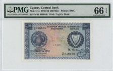 CYPRUS: 250 Mils (1.5.1978) in blue on multicolor unpt. Fruit at left and coat of arms at right on face. S/N: "N/61 056686". WMK: Eagle head. Printed ...