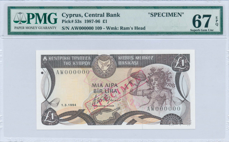 CYPRUS: Specimen of 1 Pound (1.3.1994) in dark brown and multicolor. Mosaic of N...