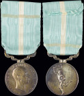 GREECE: Royal Household Medal of King George I (1863-1913). 2nd Class: Silver. Signed by Tony Szirmai. With full original ribbon. (Chase# 680) & (Stra...