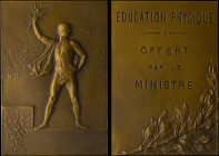 GREECE: FRANCE: Bronze plaquette for the Paris Universal Exhibition associated with the second Olympic Games (1900). Olympic athlete holding the laure...