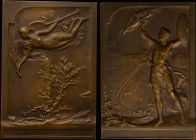 GREECE: GREECE: Bronze participation plaquette for the Intercalated Olympic Games (1906). An athlete stands before the Panathenaic Stadium holding a s...