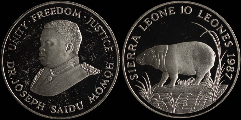SIERRA LEONE: 10 Leones (1987) in silver (0,925) from the World Wildlife Fund se...