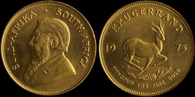 SOUTH AFRICA: 1 Krugerrand (1975) in gold (0,917). Bust of Paul Kruger facing le...