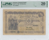 FINLAND: 100 Markkaa (1898) in gray. Young farming couple at left on face. S/N: "1226883". Without lines under signature. Inside holder by PMG "Very F...