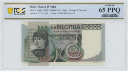 ITALY: 10000 Lire (3.11.1982) in black and multicolor. Man at left on face. S/N: "TC 121445 L". Signatures by Ciampi and Stevani. Printed by ODBI. Ins...