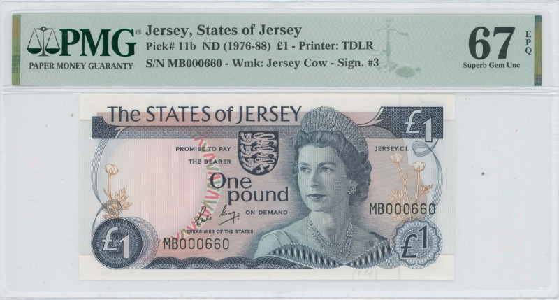 JERSEY: 1 Pound (ND 1976-1988) in blue on multicolor unpt. Queen Elizabeth II at...