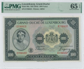 LUXEMBOURG: 100 Francs (ND 1934) in black on green, brown and multicolor unpt. Portrait of Grand Duchess Charlotte at left and coat of arms at center ...