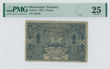 MONTENEGRO: 1 Perper (1.10.1912) in dark blue on green paper. Coat of arms at center on face. S/N "138146". Inside holder by PMG "Very Fine 25". (Pick...