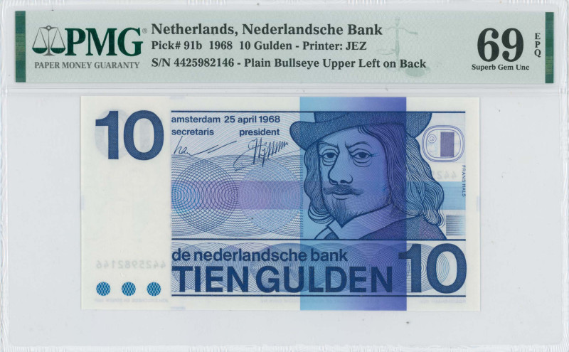 NETHERLANDS: 10 Gulden (25.4.1968) in dark blue on violet and multicolor unpt. S...