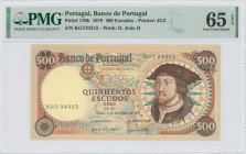 PORTUGAL: 500 Escudos (6.9.1979) in brown on multicolor unpt. Old map at center and Joao II at right on face. S/N: "KGT 34315. WMK: D Joao II. Printed...