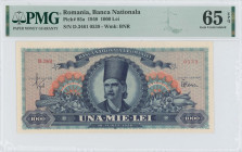 ROMANIA: 1000 Lei (18.6.1948) in blue. T Vladimirescu at center on face. S/N: "D.3461 0539". WMK: BNR. Inside holder by PMG "Gem Uncirculated 65 EPQ"....