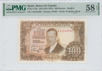 SPAIN: 100 Pesetas (7.4.1953) in brown on multicolor unpt. Juan Romero de Torres at center on face. S/N: "1A3724595". WMK: Woman head. Printed by FNMT...