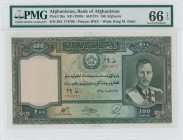 AFGHANISTAN: 100 Afghanis (SH1318 / ND 1939) in dark green on multicolor unpt. Portrait of King Muhammad Zahir (first portrait) at left on face. S/N: ...