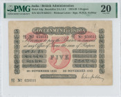 INDIA: 5 Ruppes (20.11.1918) in black on pink unpt. S/N: "SD/79 659311". Signature by M.M.S. Gubbay. Without letter for city of issue. Inside holder b...