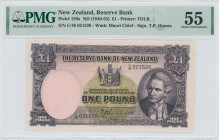 NEW ZEALAND: 1 Pound (ND 1940-55) in purple on multicolor unpt. Coat of arms at upper center, portrait of Captain James Cook at lower right on face. S...