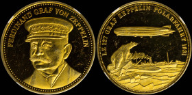 GERMANY: Gilt silver commemorative medal for the 150th anniversary of Ferdinand Graf von Zeppelin, Polar journey in 1931. Part of a 16 medal series. B...