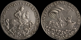 HUNGARY: Silver-plated medal (ND) with countermark on reverse. Apostles with Jesus in storm-tossed boat on Sea of Galilee on obverse. St George on hor...