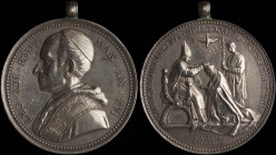 ITALIAN STATES / PAPAL STATES: Silver commemorative medal for Leo XIII (1893). Bust of Leo XIII facing left on obverse. Allegorical scene on reverse. ...