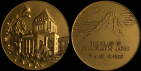 JAPAN: Gilt bronze commemorative medal for the House of Councillors (ND). The House of Councillors on obverse. Mount Fuji on reverse. Diameter: 80mm. ...