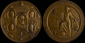 ROMANIA: Bronze commemorative medal for the Peace Treaty In Bucharest 1913 / End of the Second Balkan War. The portraits of King Carol I of Romania, K...