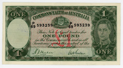 Australia 1 Pound 1938 (ND)
P# 26a, N# 202348; # P/69 593239; Sign.: Sheehan - McFarlane; VF