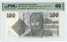 Australia 100 Dollars 1992 (ND) Low number PMG 66 EPQ Gem Uncirculated
P# 48d, N# 202402; # A000104; UNC