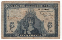 New Hebrides 5 Francs 1945 (ND)
P# 5, N# 201971; # N 158102; F