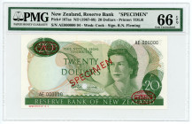 New Zealand 20 Dollars 1967 - 1968 (ND) Specimen PMG 66 EPQ Gem Uncirculated
P# 167as, N# 210519; # AE000000