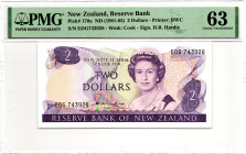 New Zealand 2 Dollars 1981 - 1985 (ND) PMG 63 Choice Uncirculated
P# 170a, N# 205601; # EDG 743928