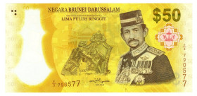 Brunei 50 Ringgit 2017 Commemorative
P# 39, N# 218238; # F / 3 790577; 50th Anniversary of His Majesty's Accession to the Throne; UNC