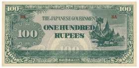 Burma 100 Rupees 1944 (ND) Japanese Occupation
P# 17a, N# 207647; # BA; UNC-