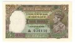 India 5 rupees 1943 (ND)
P# 18b, N# 203961; # L 56 232152; UNC