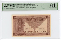 Indonesia 10 Rupiah 1952 PMG 64 Choice Uncirculated
P# 43b, N# 283815; # HFF008341