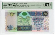 Libya 20 Dinars 2002 (ND) PMG 67 EPQ Superb Gem Uncirculated
P# 67a, N# 223174; # 1 AY / 38 234620
