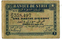 Syria 1 Piastre 1920
P# 6, N# 202263; # Z/A 358497; VF