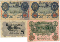 Germany - Empire Lot of 4 Banknotes 1910 - 1914
VF