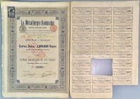 Romania La Metallurgie Roumaine Action Priviligiee de 100 Francs 1898 (ND)
# 8499; Company operated still works and foundry in Romania; VF