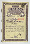 Romania Prima Fabrica Romana de Vagoane si Motoare 'Astra' Actiune la purtator 500 Lei 1925
Bucharest; The production facilities were based in Arad a...