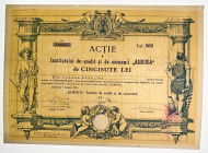 Romania Institut de Credit si Economii Albina Sibiu Share for 500 Lei 1930
# 100853; impressive design with peasant and worker; VF
