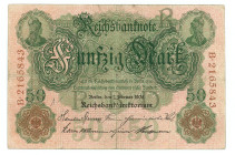 Germany - Empire 50 Mark 1908 R
P# 32, N# 222235; # B 2165843; VF-