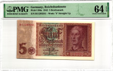 Germany - Third Reich 5 Reichsmark 1942 PMG 64 EPQ Choice Uncirculated
P# 186a, N# 203783; # B 11293241