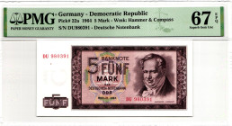 Germany - DDR 5 Mark 1964 PMG 67 EPQ Superb Gem Unc
P# 22a, N# 206357; # DU 980391