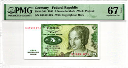 Germany - DDR 5 Deutsche Mark 1980 PMG 67 EPQ Superb Gem Unc
P# 30b, N# 207879; # B 6749107 S