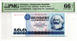 Germany - DDR 100 Mark 1975 PMG 66 EPQ Gem Uncirculated
P# 31a, N# 203910; # BB 6478876