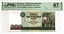 Germany - DDR 200 Mark 1985 PMG 67 EPQ Superb Gem Unc
P# 32, N# 208975; # AC 7943980
