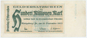 Germany - Weimar Republic East Prussia Königsberg 100 Million Mark 1923
120224; VF+/XF-, Crispy