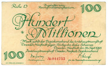 Germany - Weimar Republic District of Dresden-Neustadt 100000000 Mark 1923
N# 241265; # 044755; VF