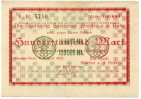 Germany - Weimar Republic Werden a.d. Ruhr 100000 Mark 1923
# 4740; VF
