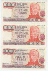 Argentina 3 x 10000 Pesos 1976 - 1983 (ND) With Close Numbers
P# 306b, N# 203698; UNC